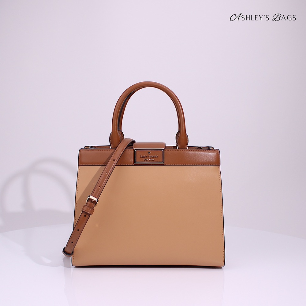 Kate Spade Reegan Colorblock Smooth Leather Satchel In Tiramisu Mousse
